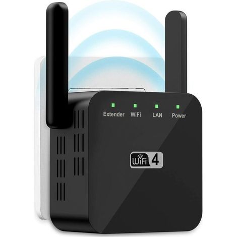 Répéteur WiFi 300 Mbps 2,4 Go, 1 port réseau RJ45 Amplificateur de signal Internet sans fil, prolongateur WiFi ultra-compact, amplificateur Internet facile à installer, noir (1/4)