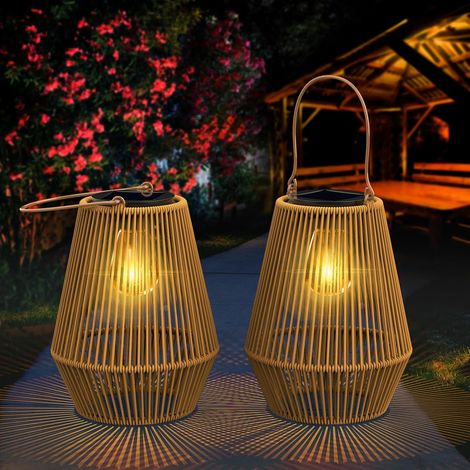Lanterne Solaire Exterieur Jardin, 2 Lampe Solaire Exterieur IP65 fait à la main Suspendre Lanterne Solaire idéales pour jardins Noël Halloween Balcon [Classe énergétique A+++]
