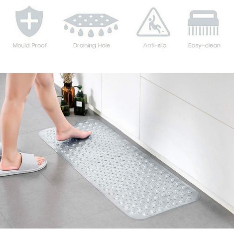 Alfombrilla de baño extralarga  de 100x40 cm, 200 ventosas, antimoho, lavable a máquina – Transparente