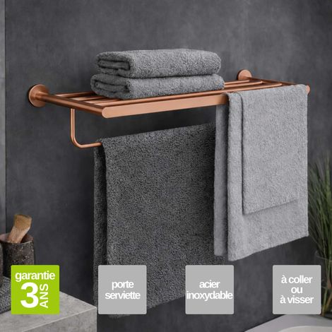 Porte serviettes salle de bain 60cm- acier inoxydable S.304 cuivré brossé - Fixation Collée ou Vissée (1/3)