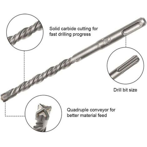 7 pièces (5 mm 16 mm) mèches à percussion électriques mèches croisées pour béton, brique, pierre, naturel. (1/4)