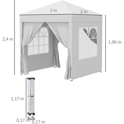 Pavillon pliable, tente à bière, 4 panneaux latéraux amovibles, 2 fenêtres, structure métallique, 2 x 2 m, blanc (1/5)