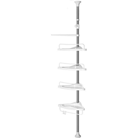 Estante telescópico para ducha estante de esquina para baño altura de 95 a 300 cm desde el suelo hasta el techo barra de acero inoxidable 4 estantes 3 ganchos 1 toallero blanco y plata 120002733 (1/4)