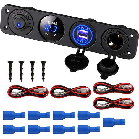 Panneau de commutation marin, panneau de commutation marche/arrêt 4 en 1, double voltmètre de recharge USB pour voiture, bateau, camion marin (Lumière bleue) (1/5)