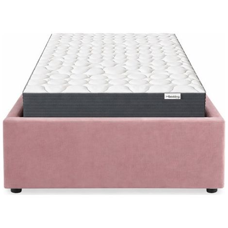 Ensemble Lit coffre adulte 90x190cm en velours rose avec sommier - Handy + Matelas mémoire de forme - Memo HR (1/5)