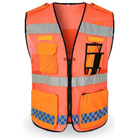 Gilet de sécurité réfléchissant avec poches et fermeture éclair, construction haute visibilité, travail respirant pour hommes et femmes (1/5)