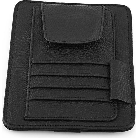 Pochette organiseur pour visière de voiture, rangement pour cartes, porte-lunettes noir (1/3)