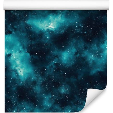 Aquarell-Galaxy-Tapete in Türkis, Marineblau und Mintgrün, 50 x 1000 cm (1/5)