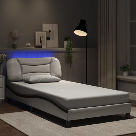 Estructura de cama con LED sin colchón Hvar blanco negro 100x200 cm vidaXL (1/5)