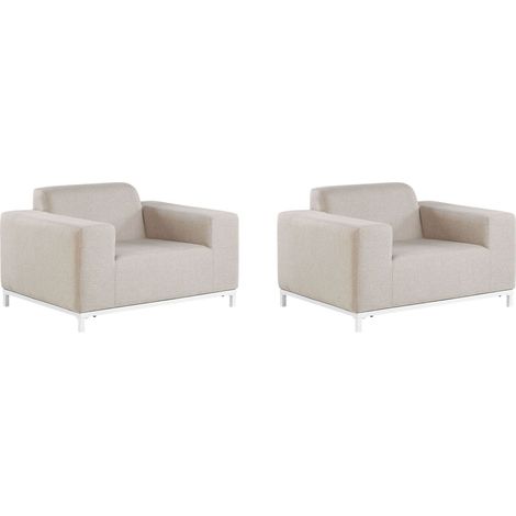 Set di 2 Poltrone da esterno tessuto beige struttura bianca Rovigo