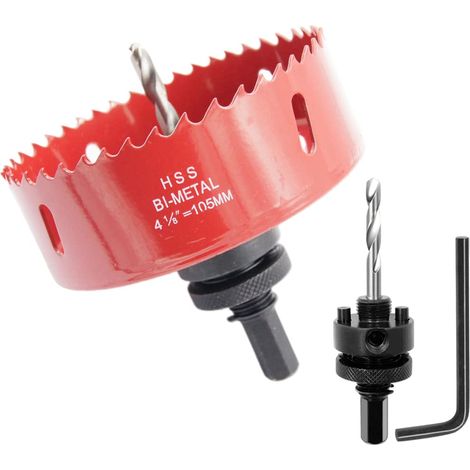Scie cloche 105mm, mèche cloche à arbre pour usage intensif, foret 4341, outil de perçage pour percer des trous dans différents types de bois, aluminium, PVC, etc. (1/5)