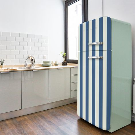 Sticker réfrigérateur et lave vaisselle, rayure bleu, esprit marin, tendance rayure, 180 cm X 59,5 cm