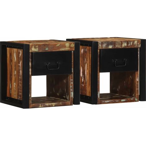 Mesilla de noche-Mesita de noche-Mesapara Dormitorio multicolor 40x35x40 cm madera maciza reciclada 934736