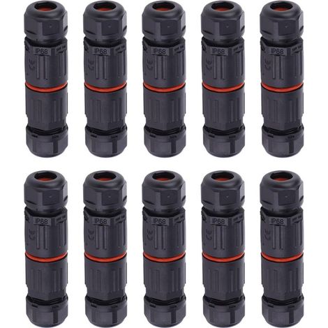 10 Pièces Connecteur de Fil de Câble Électrique 3Pin IP68 Connecteur de Câble Électrique Étanches en Cuivre Bloc Prise Extérieure pour Réseau d'alimentation 0.5mm²2.0mm² (1/5)