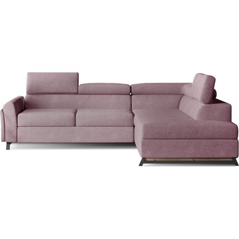 Canapé angle droit convertible tissu rose clair avec têtières réglables Nikos 265cm (1/5)