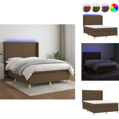 Boxspringbett mit Matratze & LED Dunkelbraun 140x190 cm Stoff - Boxspringbett - Doppelbett - Lattenrost - Bettsofa - Schlafsystem (1/5)