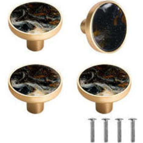 Drawer and Door Handles, Pack of 4, 32mm, Single Hole, Round, Black (1/5)