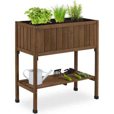 Porte-Pot de Fleurs, Plastique, étagère, HxLxP : 80x74x38 cm, Balcon et terrasse, jardinière, Sapin, Marron (1/5)