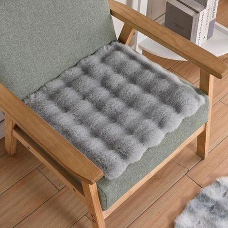 Coussin D Assise - 45x45 Cm - Fausse Fourrure De Lapin - Gris Clair - 1 Piece (1/3)