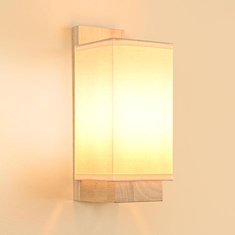 1 Applique Murale Bois, Abat-jour Tissu Blanc, Douille E14, Design Rétro, Pour Salon Chambre Couloir (1/5)