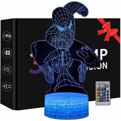 Veilleuse 3D, Jouets Spiderman Pour Garçons, 16 Couleurs Avec Télécommande- (1/4)