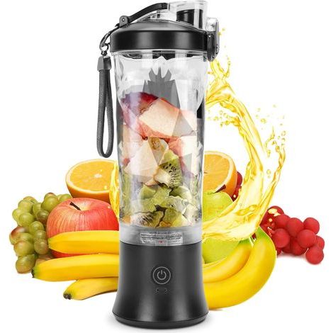 600ml Portable Juicer, 18,000 RPM, Six Blades, Personal Blender for Smoothies and Milkshakes, with Blending Cup, Black (1/5)