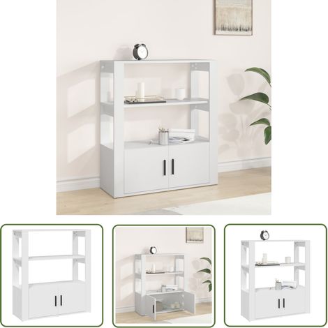 The Living Store Buffet Blanc 80x30x90 cm Bois d'ingénierie - Buffet Blanc - Meuble Rangement - Commode - Bibliothèque - Décoration Intérieur (1/5)