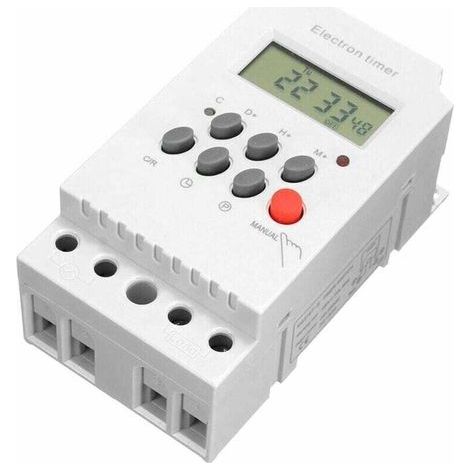 AC 220V 25A Digital Programmable Timer DIN Rail Electronic Timer Switch Controller with LCD Display Clock - White - White (1/4)
