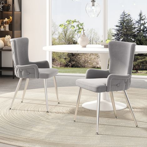 Silla de comedor 2 unidades 62,87/58,42/55,88 cm de terciopelo gris con patas metálicas (1/5)