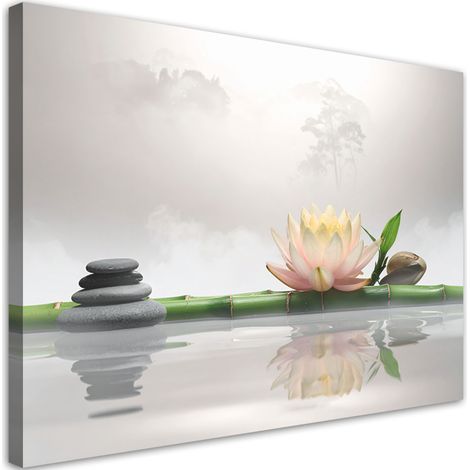 Impression sur Toile, Fleur de lotus pierres bambou zen spa,30x20 (1/4)