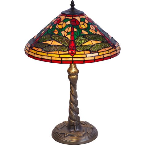 Lampe de table base Foma avec abat-jour libellule Tiffany diamètre 40 cm Série Compact