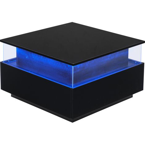 Tavolino da salotto LED nero 70 x 70 x 41 cm con 2 cassetti e vano espositivo (1/5)