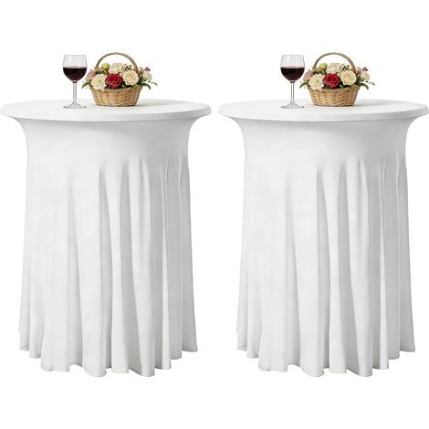 Housse Mange Debout 80x110cm Blanc, 2 PCS Housse pour Table Haute Ronde, Nappe Mange Debout Extensibles en Spandex, Housse de Table pour Restaurant, Bar, Cocktail, Banquet, Mariage (1/5)