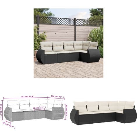 Salon de jardin 5 pcs avec coussins noir résine tressée - Ensemble Salon De Jardin - Mobilier Extérieur - Résine Tressée - Rotin Synthétique - Meuble De Jardin - Home & Living (1/3)
