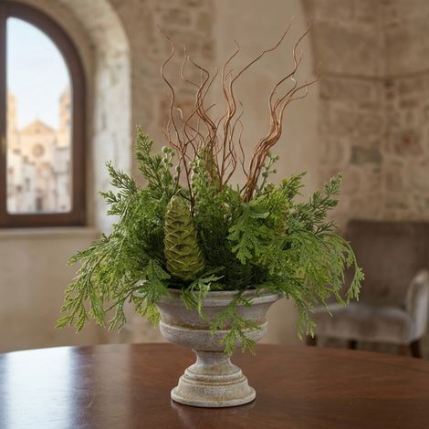 Vaso decorativo Thuja con pigne verdi per decorazioni natalizie h 50 cm (1/3)