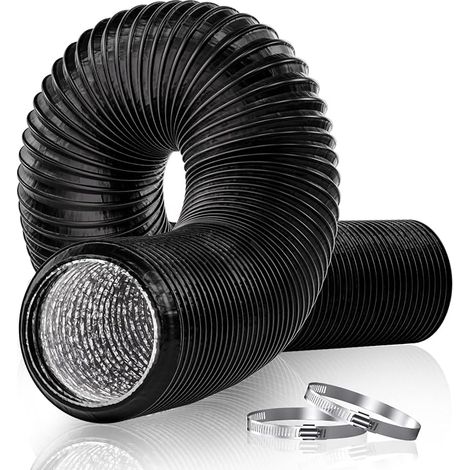 100 mm flexibler Lüftungsschlauch, 3 m PVC-Abluftrohr mit 2 Klemmen, 10 cm Durchmesser, für mobile Klimaanlagen, Abluftventilatoren, Badezimmer, Growzelte und Lüftungssysteme, Schwarz (1/5)