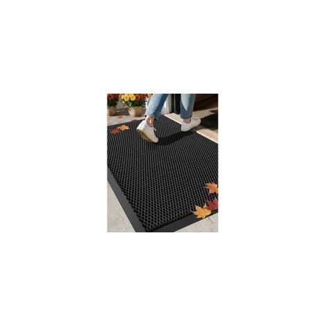 Tapis Extérieur Résistant à la Pluie en Soie Élastique - Paillasson Extérieur Antidérapant pour Entrée et Patio - Séchage Rapide et Résistant, Fond en Caoutchouc, 81x122 cm Noir Gris