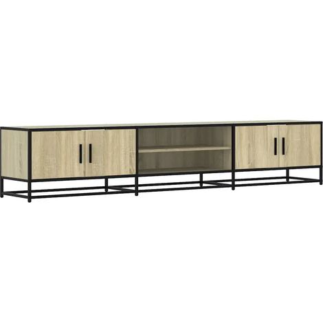 Meuble TV en bois d'ingénierie avec grand rangement 210 x 35 x 41 cm style industriel chêne sonoma (1/5)