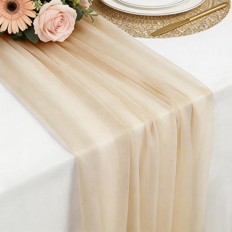 Chemin de table mousseline champagne clair 77x300 cm, doux et confortable, pour mariage bohème, fête, baptême, baby shower ou déco c (1/5)