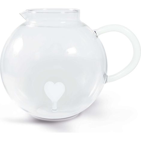WD LifeStyle Brocca Vetro Borosilicato Cc 1,7 Lt Decoro Cuore Bianco