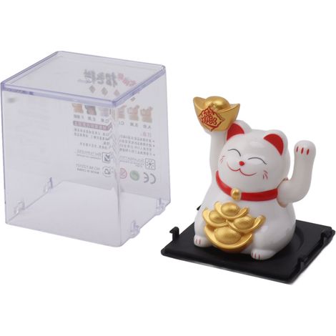 Chat porte-bonheur solaire de 5 cm (2 pouces) avec bras agité, signe de richesse et de fortune. (1/5)