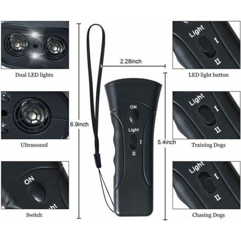 Répulsif à ultrasons pour chien – Appareil anti-aboiement 3 en 1 – Double canal jusqu'à 20m – Outil de dressage avec lampe LED (1/5)