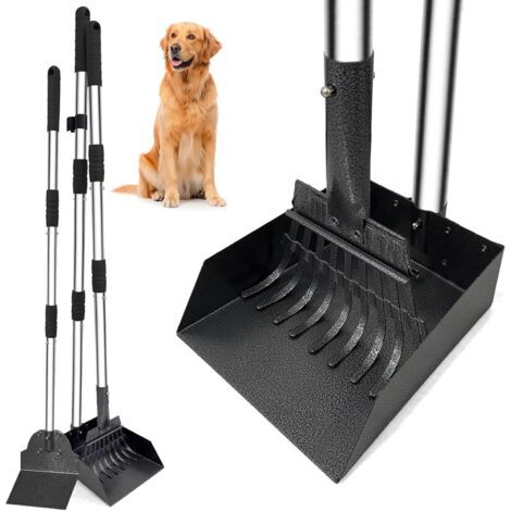 Kit de nettoyage des déjections canines, comprenant un bac et un râteau - nettoyeur de déjections en métal à long manche réglable - ensemble de trois pièces (1/4)