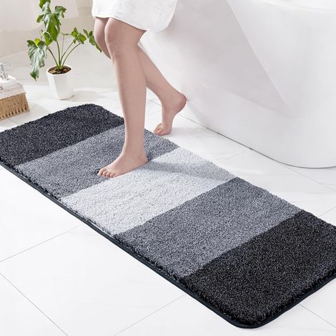1 Tapis de bain, microfibre, antidérapant, absorbant, séchage rapide, salle de bain, 60 x 180 cm, bleu marine