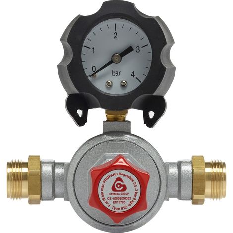 Favex – Détendeur gaz propane haute pression avec manomètre 8kg/h – Pression sortie 0,5 à 3b – Entrée mâle 20x150 – Sortie mâle 20x150