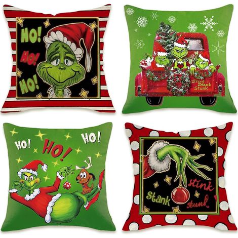 Juego de 4 fundas de cojín decorativas navideñas de 45 x 45 cm - Ideales para casas de campo, sofás, camas, interiores, invierno, fiestas (verde) (1/5)