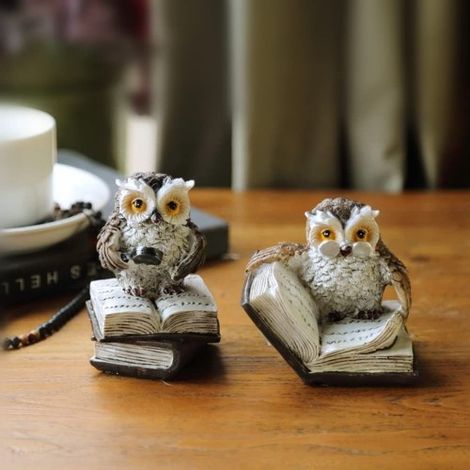 BOPSI 2 Hiboux Lecteurs Statuettes Déco, Chouettes Artisanales Mignonnes pour Étagère Salon Bureau Maison, Collection Sculptures Animaux