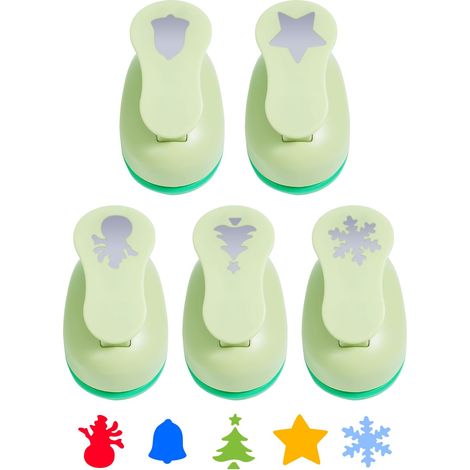 Motivstanzer Weihnachten Set 5 Stück – Schneeflocken, Schneemänner, Glocken, Weihnachtsbäume, Sterne, Stanzer Weihnachten 1 Zoll (2,54 cm), Ideal für Basteln, Scrapbooking und Weihnachtskarten (1/5)
