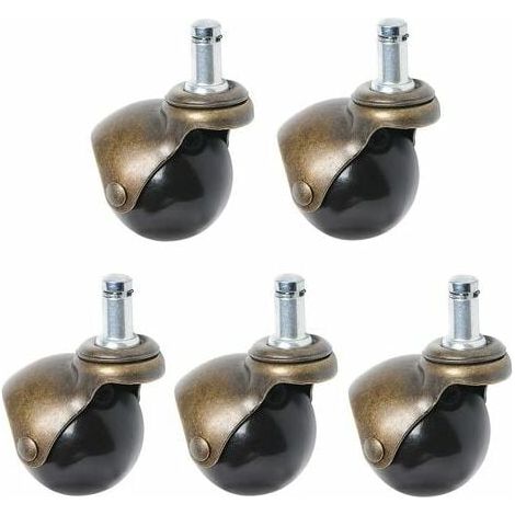 Roulettes Pivotantes Pour Fauteuil De Bureau - 5 Pièces - Fixation Par Tiges 11 x 22 mm - Convient Sol Bois Parquet Carrelage Laminé