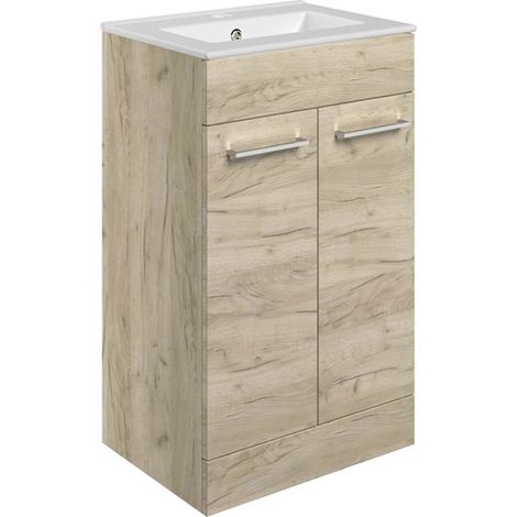 Signature Aalborg Floor Standing 2-Door Vanity Unit with Basin 510mm Wide - Oak (1/3)